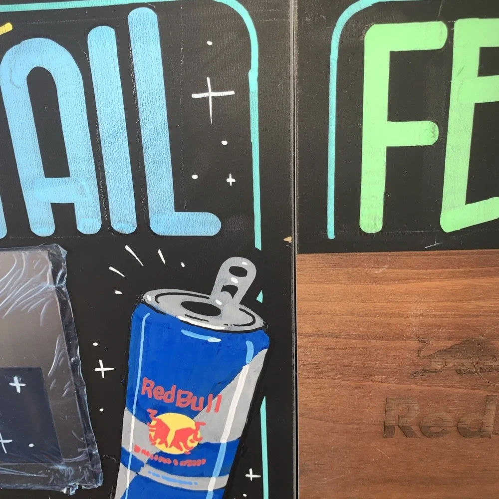 Set Of 2 Red Bull Hand Painted Bar Signs Marketing Advertising Campaign Sign